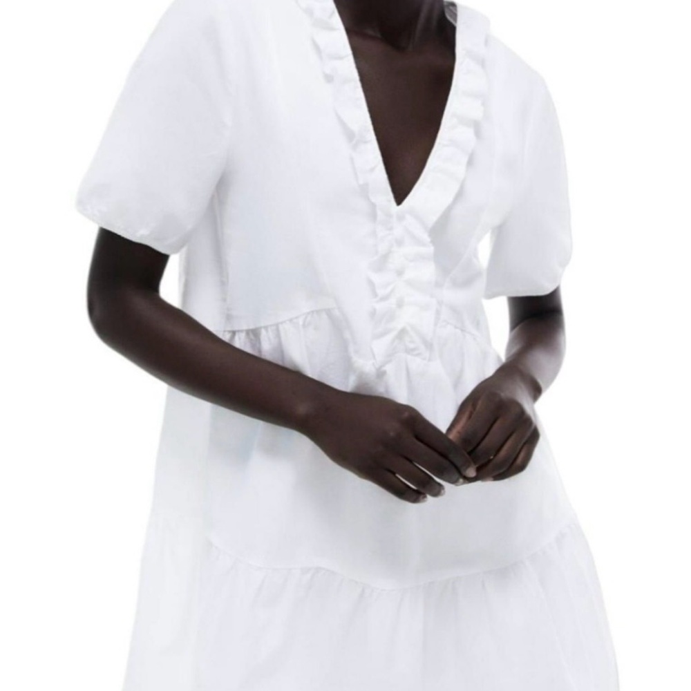 Zara White Ruffle-Trim Mini Dress